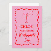 Roze en rode retro golvende bruidsmeisje voorstel kaart (Voorkant / Achterkant)