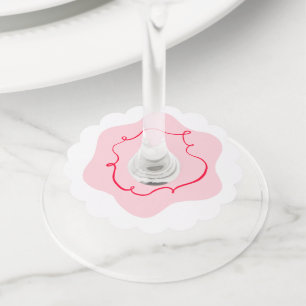 Roze en rode retro golvende hand getrokken vrijgez wijnglaslabel