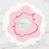 Roze en rode retro golvende handgetekende bruidsdo wijnglaslabel (Voorkant)