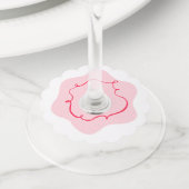 Roze en rode retro golvende handgetekende bruidsdo wijnglaslabel (Dichtbij)