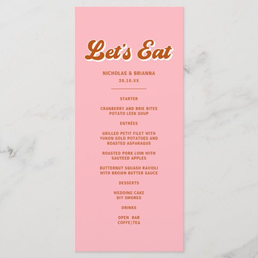 Roze en Rode Retro Groovy Bruiloft Menu (Voorkant)