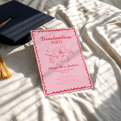 Roze en Rode Retro Hand getekend Foto Afstuderen Kaart