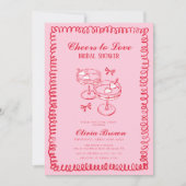 Roze en Rode Retro Hand getrokken Vrijgezellenfees Kaart (Voorkant)