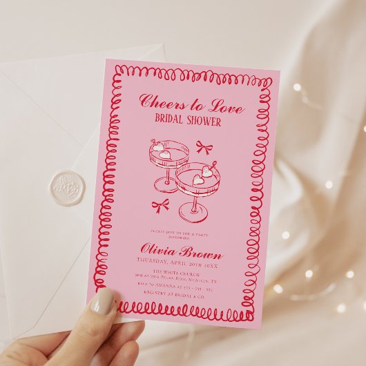 Roze en Rode Retro Hand getrokken Vrijgezellenfees Kaart