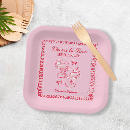 Roze en Rode Retro Hand getrokken Vrijgezellenfees Papieren Bordje