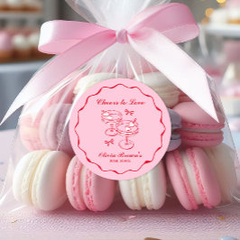 Roze en Rode Retro Handgetekende Bruidsdouche Ronde Sticker