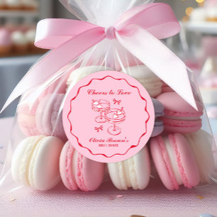 Roze en Rode Retro Handgetekende Bruidsdouche Ronde Sticker