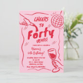 Roze en rode retro juichen verjaardag kaart (Staand voorkant)