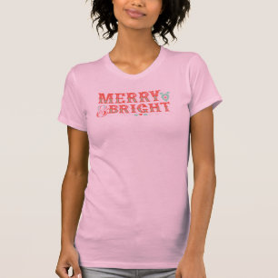 Roze en rode Retro Merry & Bright T-shirt