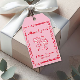 Roze en Rode Retro Met de Hand Getekende Bruidsdou Cadeaulabel