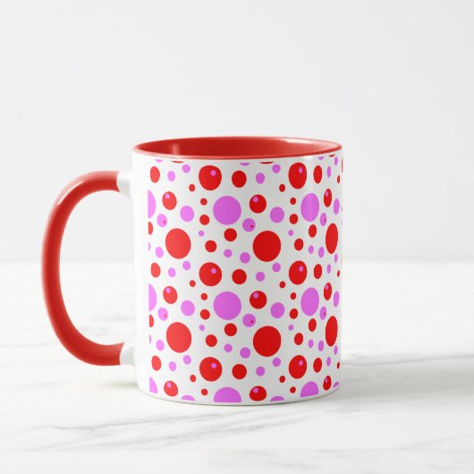 Roze en Rode Retro Polka Dots Mok (Links)