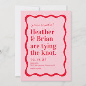 Roze en Rode Retro Trouwen QR Bruiloft Kaart (Voorkant)