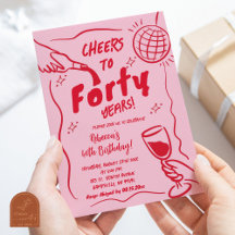 Roze en Rode Retro Vintage Cheers Verjaardag