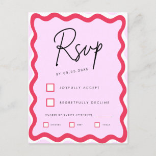 Roze en rode Retro Wavy Border Stylish RSVP Briefkaart