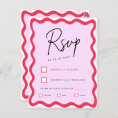 Roze en rode Retro Wavy Border Stylish RSVP Briefkaart (Voorkant / Achterkant)