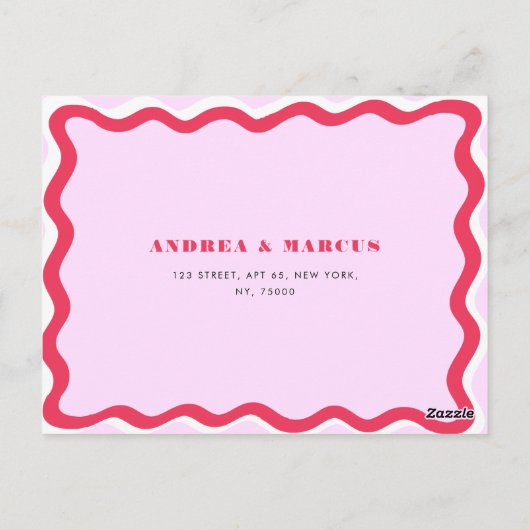 Roze en rode Retro Wavy Border Stylish RSVP Briefkaart (Achterkant)