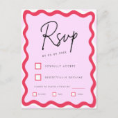 Roze en rode Retro Wavy Border Stylish RSVP Briefkaart (Voorkant)