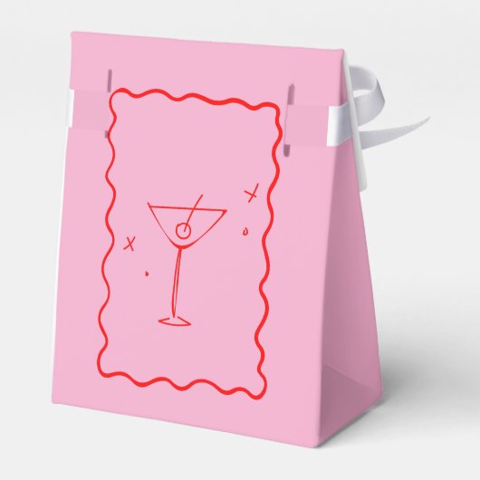 Roze en rode Retro Wavy Border Vrijgezellenfeest Bedankdoosjes (Achterkant)