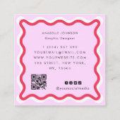 Roze en Rode Retro Wavy Lijst Moderne Manuscript N Vierkante Visitekaartje (Achterkant)
