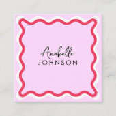 Roze en Rode Retro Wavy Lijst Moderne Manuscript N Vierkante Visitekaartje (Voorkant)