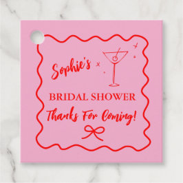 Roze en rode retro Wavy Vrijgezellenfeest Martini Bedankjes Labels