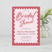 Roze en rode retrogolvende vrijgezellenfeest kaart (Staand voorkant)