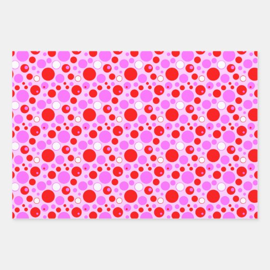 Roze en rode retroscellen en pooldots inpakpapier vel (Voorkant 2)