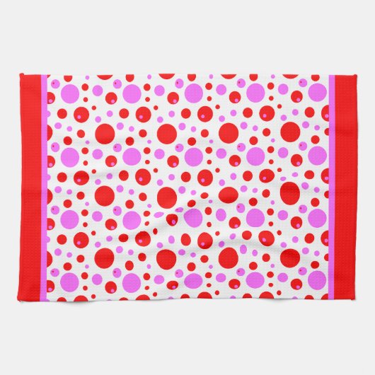 Roze en rode retroscellen en pooldots theedoek (Horizontaal)