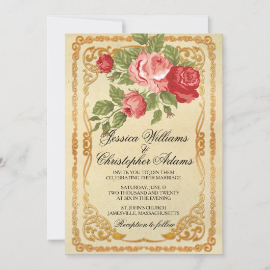  roze en rode roodroodroodbruine uitnodiging (Voorkant)