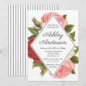  Roze en Rode Roos Bruids Douche Uitnodiging (Voorkant / Achterkant)