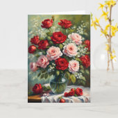 Roze en rode Rose Bouquet Valentijn Kaart (Gele Bloem)