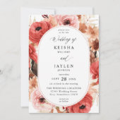 Roze en rode roze Floral bruiloft Kaart (Voorkant)