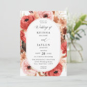 Roze en rode roze Floral bruiloft Kaart (Staand voorkant)