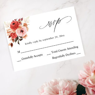 Roze en rode roze Floral geen koraal RSVP Kaartje