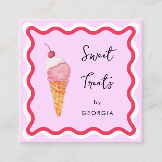 Roze en rode roze Lijst Zoet behandelt ijskap-crèm Vierkante Visitekaartje (Voorkant)