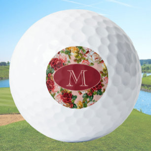 Roze en Rode Rozen Bloemen Custom Monogram Golfballen