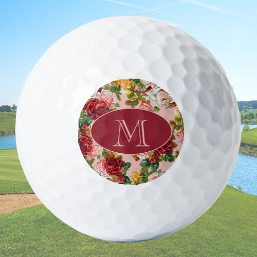 Roze en Rode Rozen Bloemen Custom Monogram Golfballen