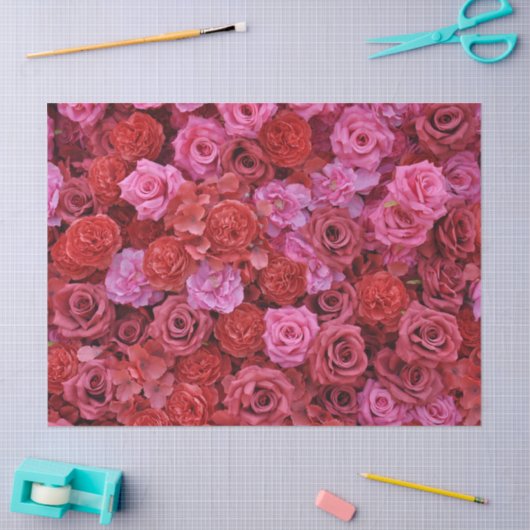 Roze en rode rozen bloemmotief tissuepapier (Craft)