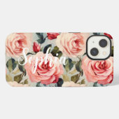 Roze en rode rozen bloempatroon iPhone hoesje (Achterkant horizontaal)