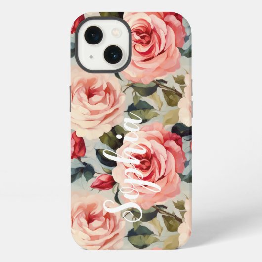 Roze en rode rozen bloempatroon iPhone hoesje (Achterkant)