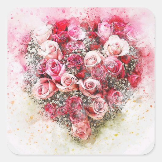 Roze en rode rozen Bouquet Square Sticker (Voorkant)