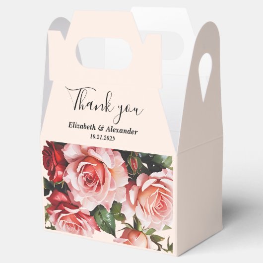 roze en rode rozen bruiloft bedankdoosjes (Geopend)