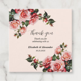  roze en rode rozen bruiloft bedankjes labels