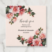 roze en rode rozen bruiloft bedankjes labels (Voorkant)