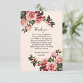  roze en rode rozen bruiloft bedankkaart (Staand voorkant)