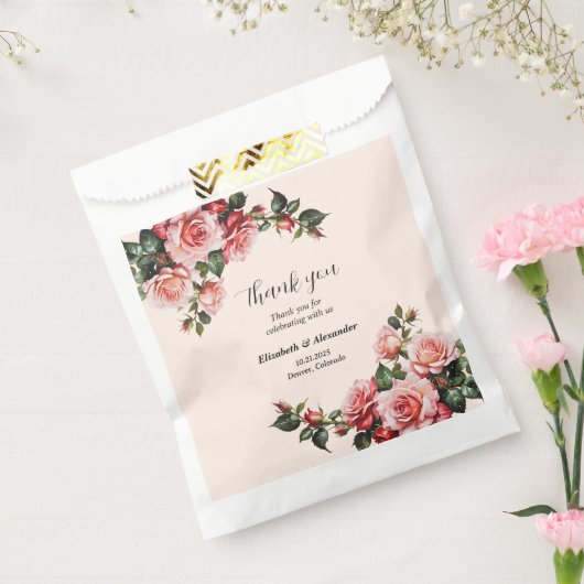  roze en rode rozen bruiloft bedankzakje (Gezegeld)