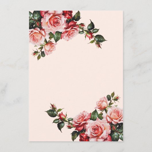  roze en rode rozen bruiloft informatiekaartje (Achterkant)