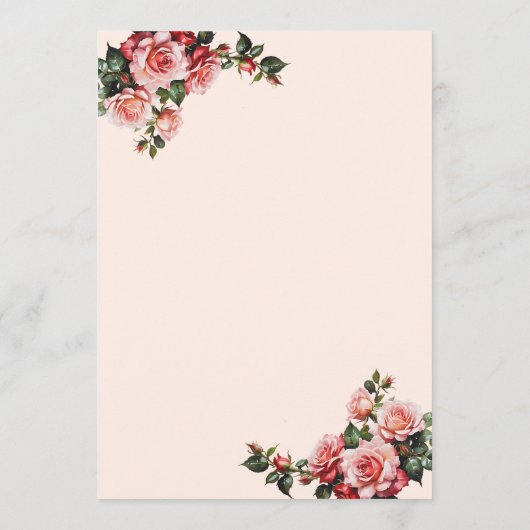  roze en rode rozen bruiloft menu (Achterkant)