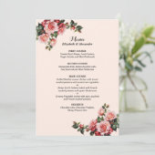  roze en rode rozen bruiloft menu (Staand voorkant)
