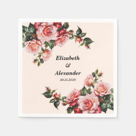  roze en rode rozen bruiloft servet